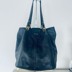 BORSE DATELLI BLACK PEBBLED LEATHER JUMBO SHOULDER BAG MAGNETIC CLOSURE